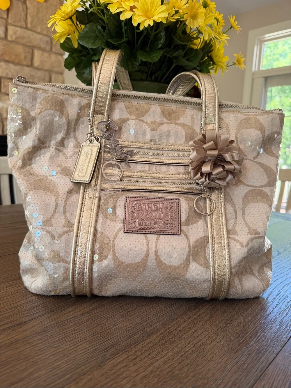 RARE Coach Poppy Gold Sequin Glam Tote 14536 Y2K Vintage McBling
